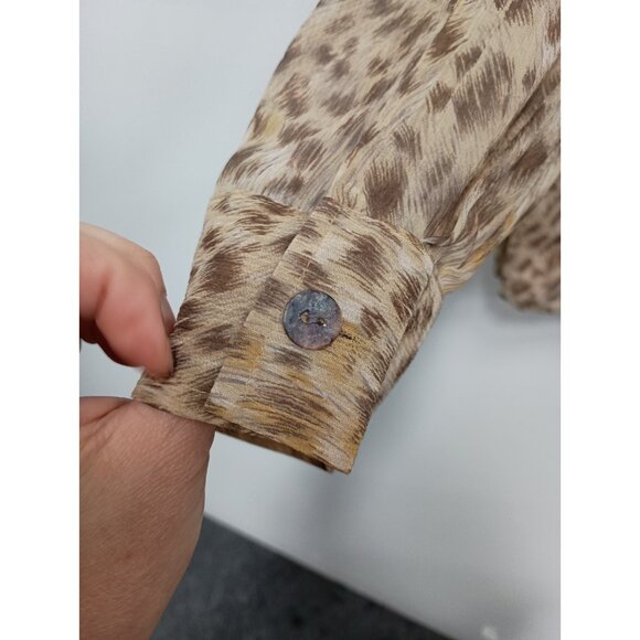 Linea By Louis Dell'Olio Top Womens Large Brown Animal Print Silk Long Sleeve - Picture 5 of 10